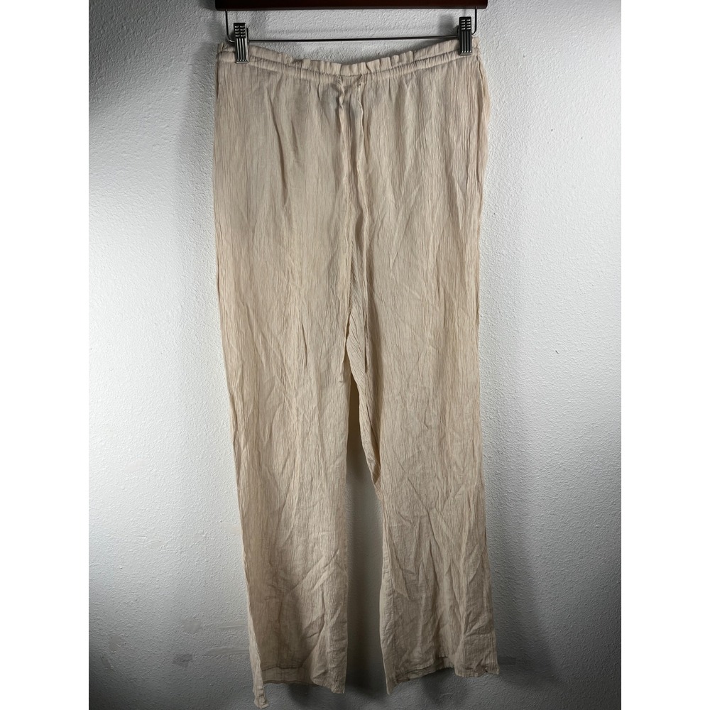 Zara Womens Pants Beige Medium Elastic Drawstring Crinkle Boho Minimalist